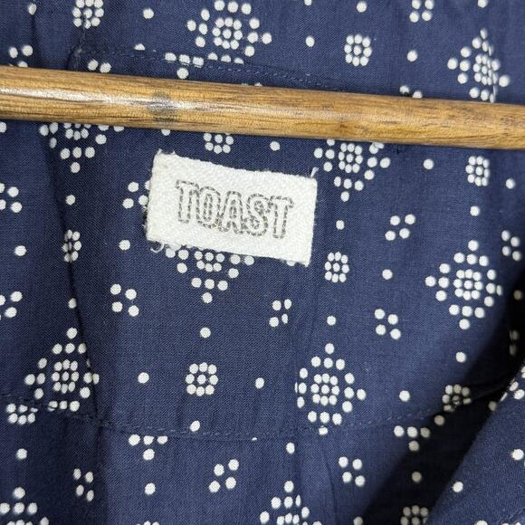 Toast Dress Womens XL Blue White Kaftan Floral Print Cotton Boho India Pockets - Picture 3 of 9